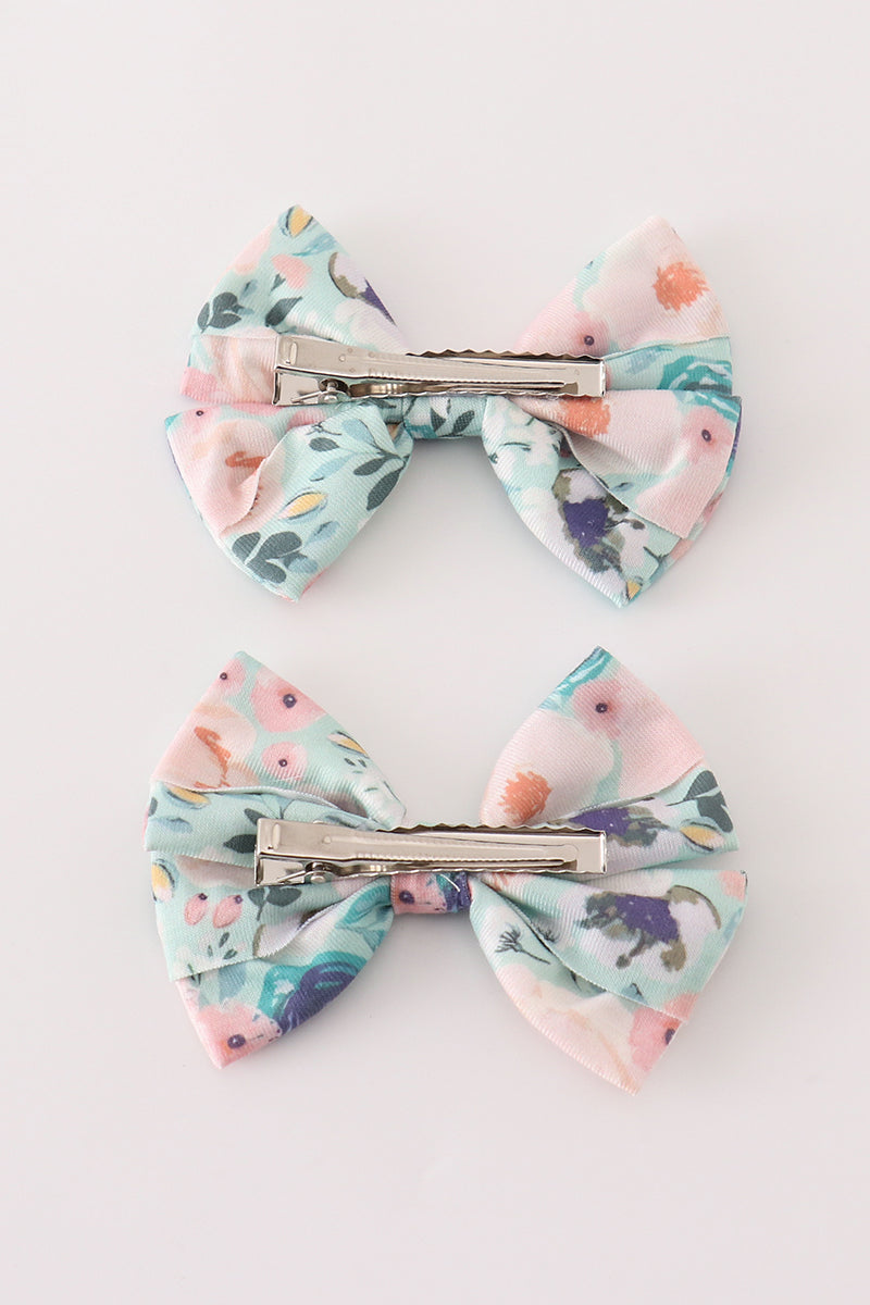 Green Garden Serenity Print Girl Piggie Hair Bow - Essential Southern Charm