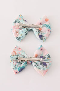Green Garden Serenity Print Girl Piggie Hair Bow - Essential Southern Charm