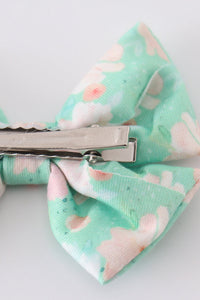 Green Floral Print Girl Piggie Hair Bow - Essential Southern Charm