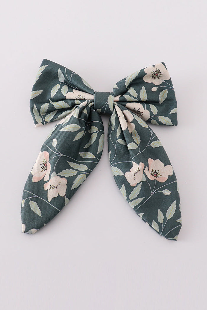 Green Forest Bloom Print Girl Sailor Bow - Essential Southern Charm