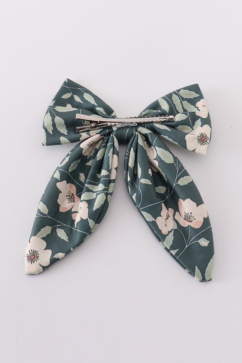 Green Forest Bloom Print Girl Sailor Bow - Essential Southern Charm