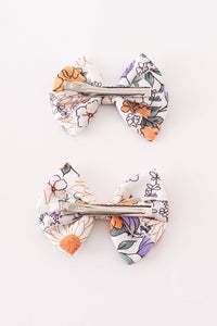 Coral Floral Print 2Pcs Piggie Hair Bow - Essential Southern Charm