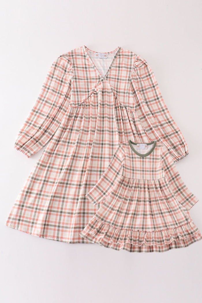 Green Watercolor Plaid Mom&Me Dress - Essential Southern Charm