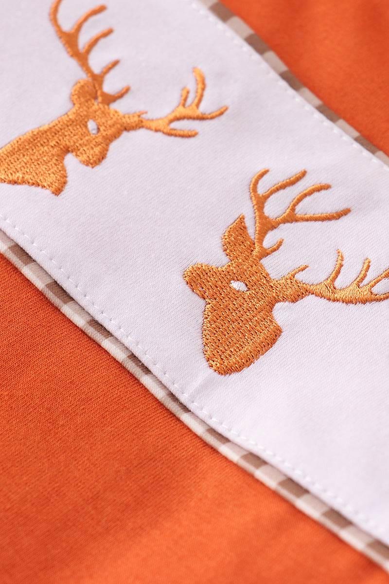 Rust Deer Embroidery Gingham Pants Set - Essential Southern Charm