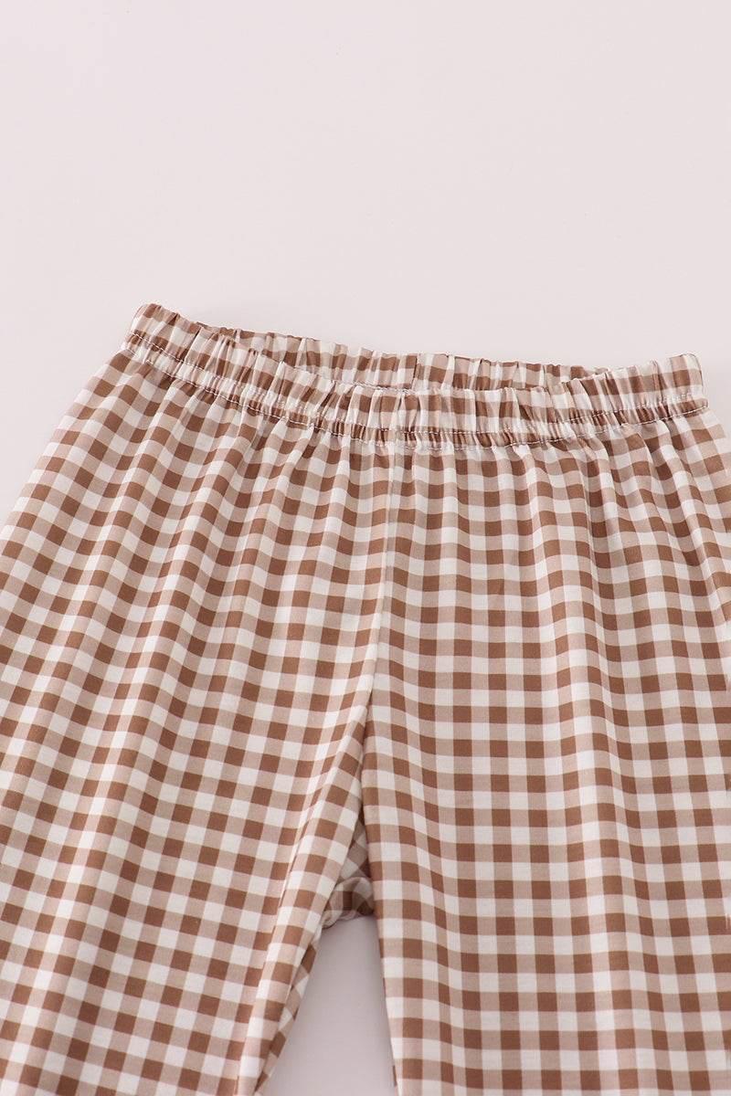 Rust Deer Embroidery Gingham Pants Set - Essential Southern Charm