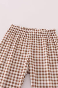 Rust Deer Embroidery Gingham Pants Set - Essential Southern Charm