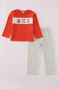 Fox Embroidery Gingham Pants Set - Essential Southern Charm