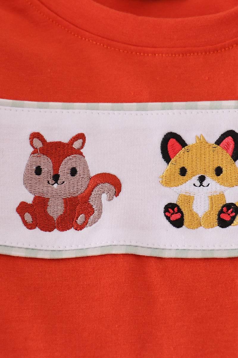 Fox Embroidery Gingham Pants Set - Essential Southern Charm