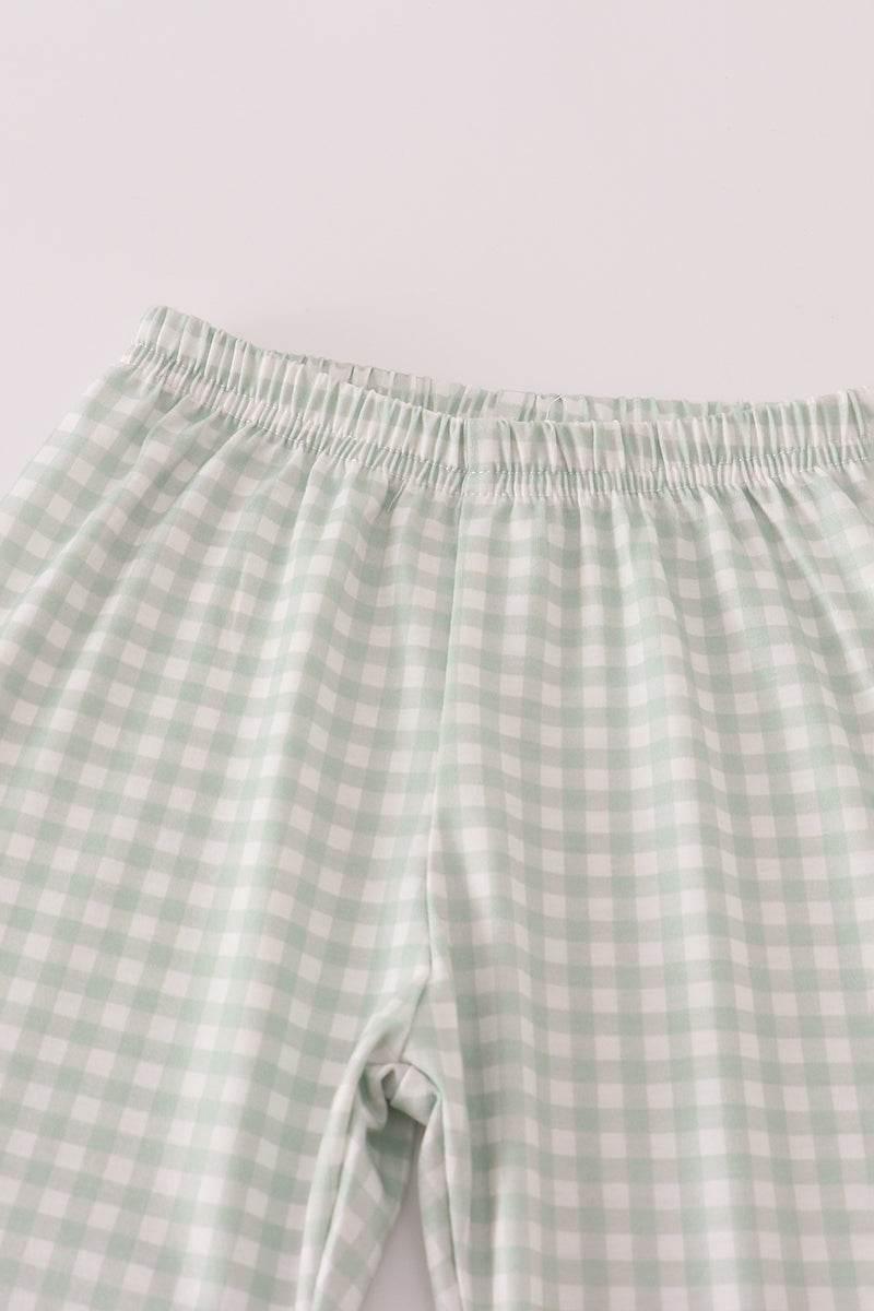 Fox Embroidery Gingham Pants Set - Essential Southern Charm