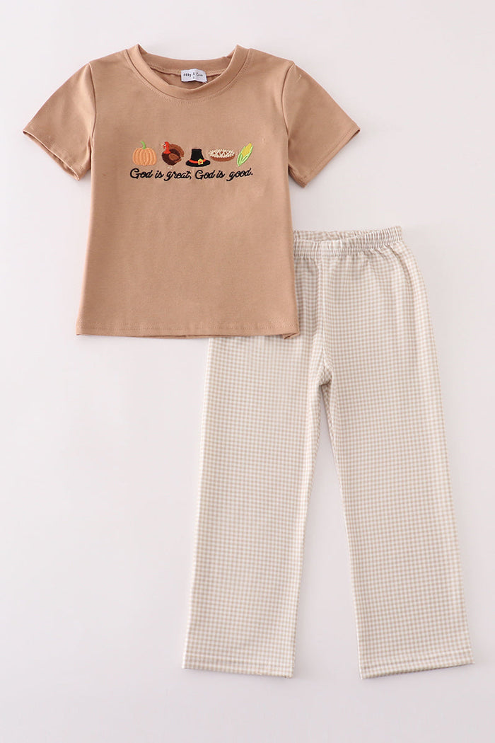 Thanksgiving turkey god is great embroidery boy set