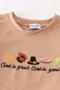 Thanksgiving turkey god is great embroidery boy set