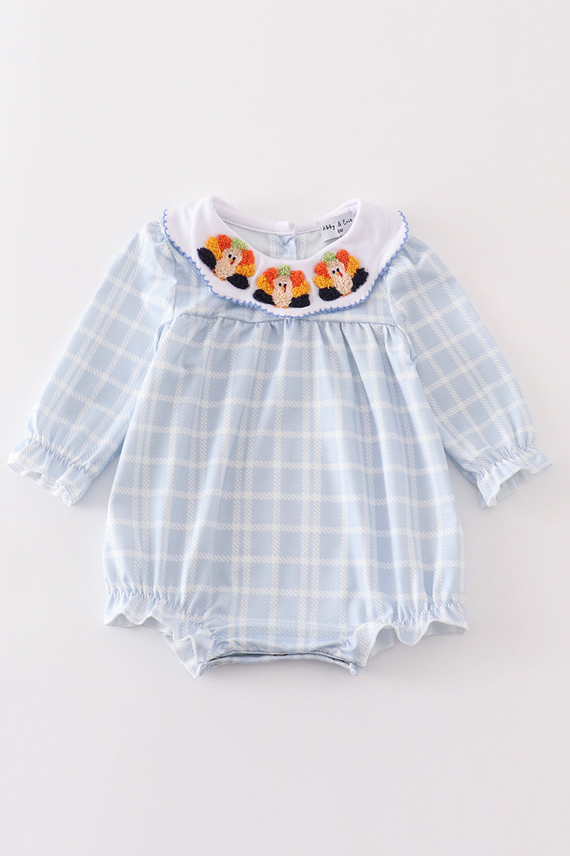 Thanksgiving turkey french knot plaid girl bubble
