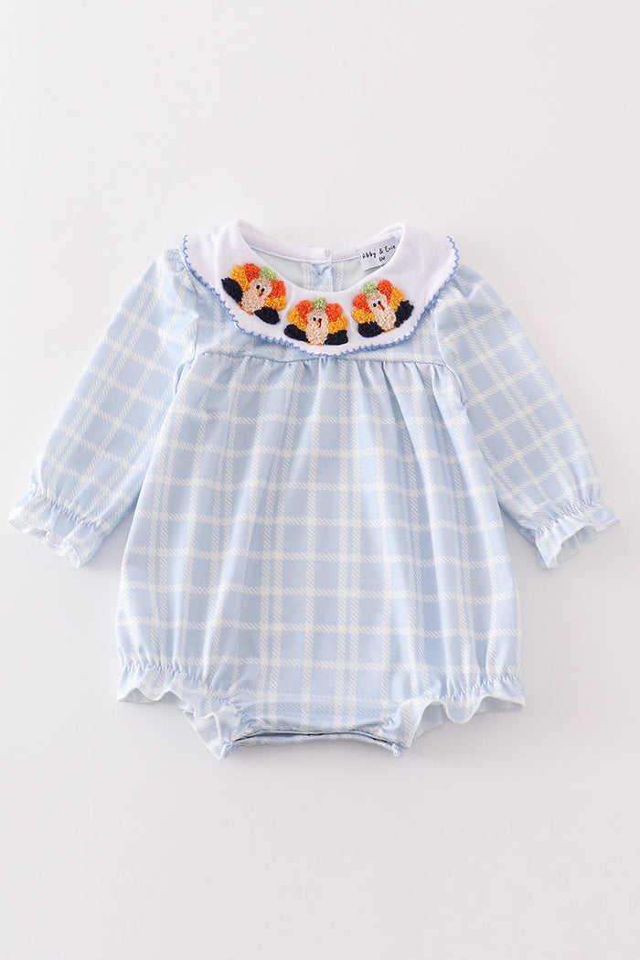Thanksgiving turkey french knot plaid girl bubble