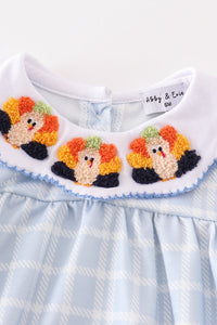 Thanksgiving turkey french knot plaid girl bubble