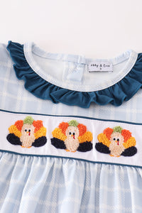 Thanksgiving turkey french knot plaid girl set