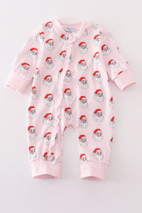 Santa print Zipper girl romper