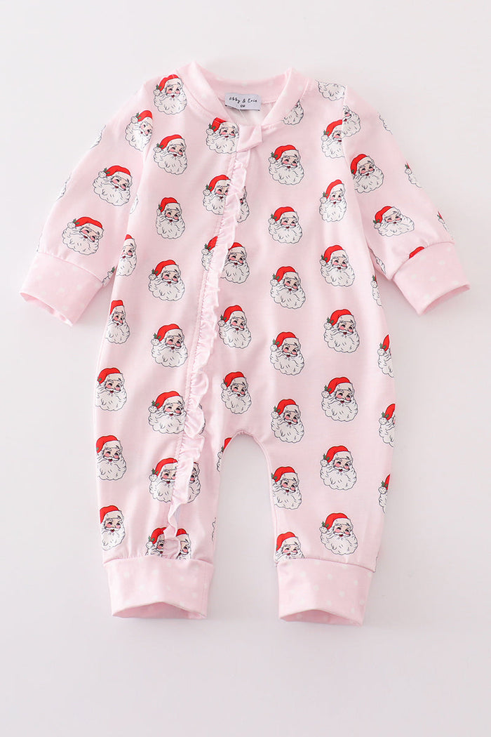 Santa print Zipper girl romper