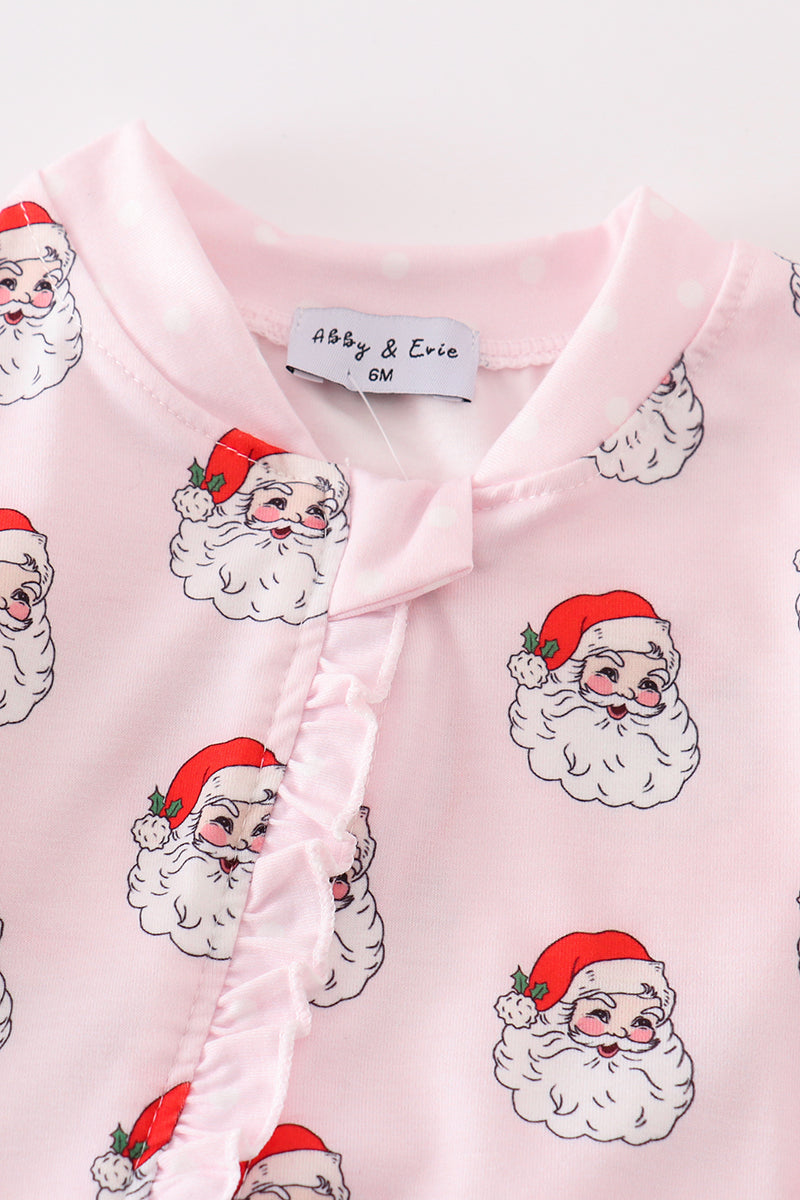 Santa print Zipper girl romper