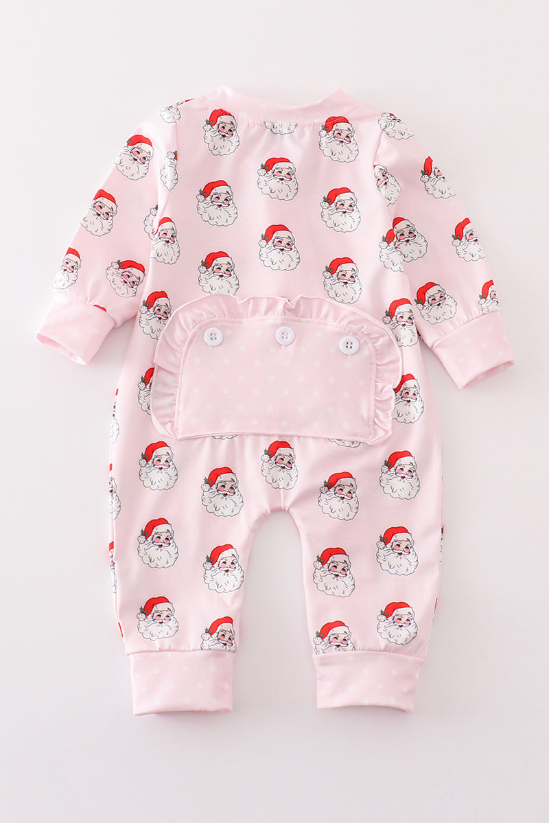 Santa print Zipper girl romper