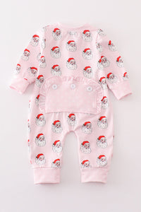 Santa print Zipper girl romper