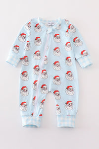 Santa print Zipper girl romper