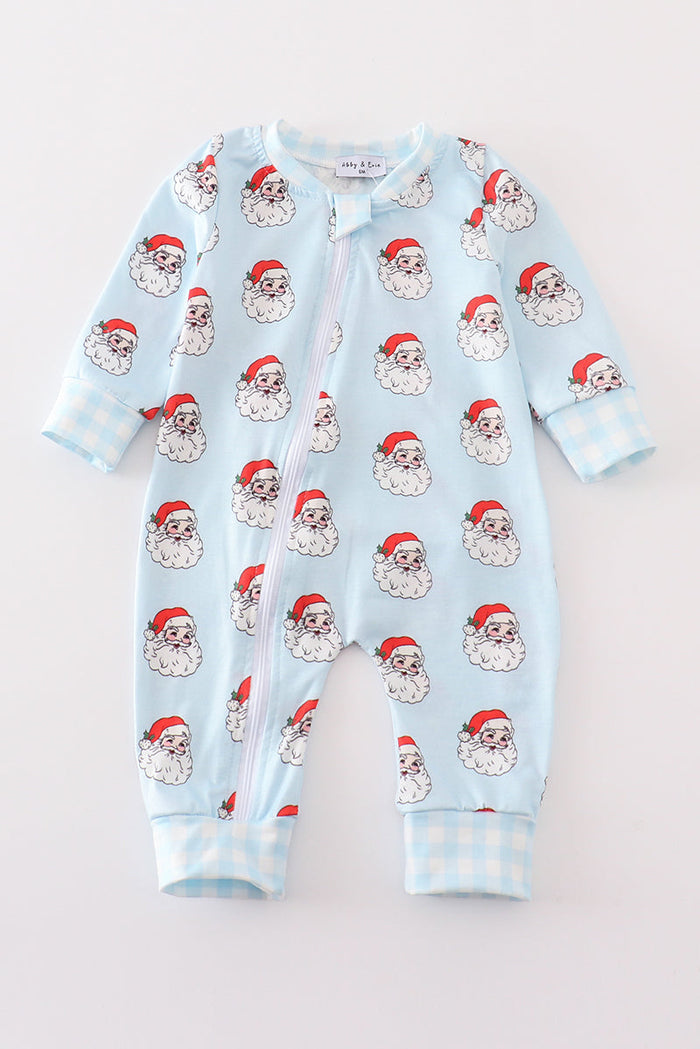 Santa print Zipper girl romper