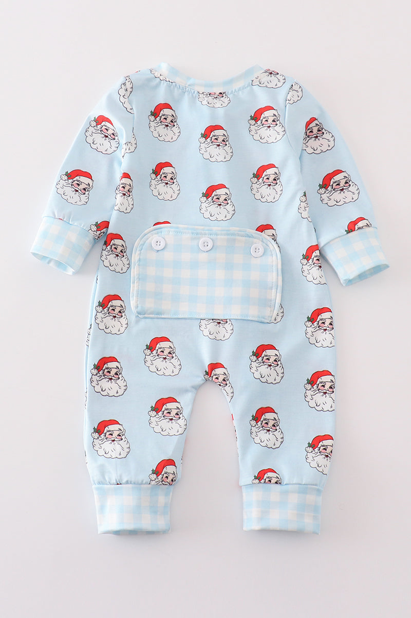 Santa print Zipper girl romper