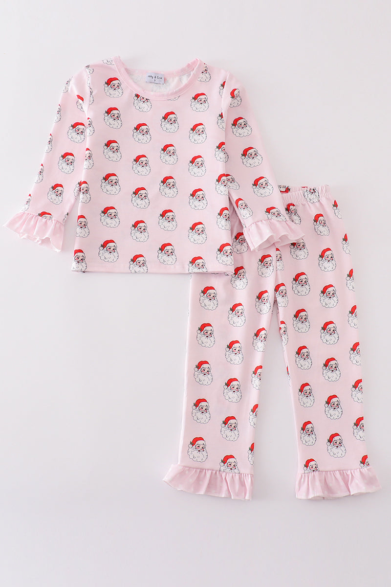 Santa print girl pajamas