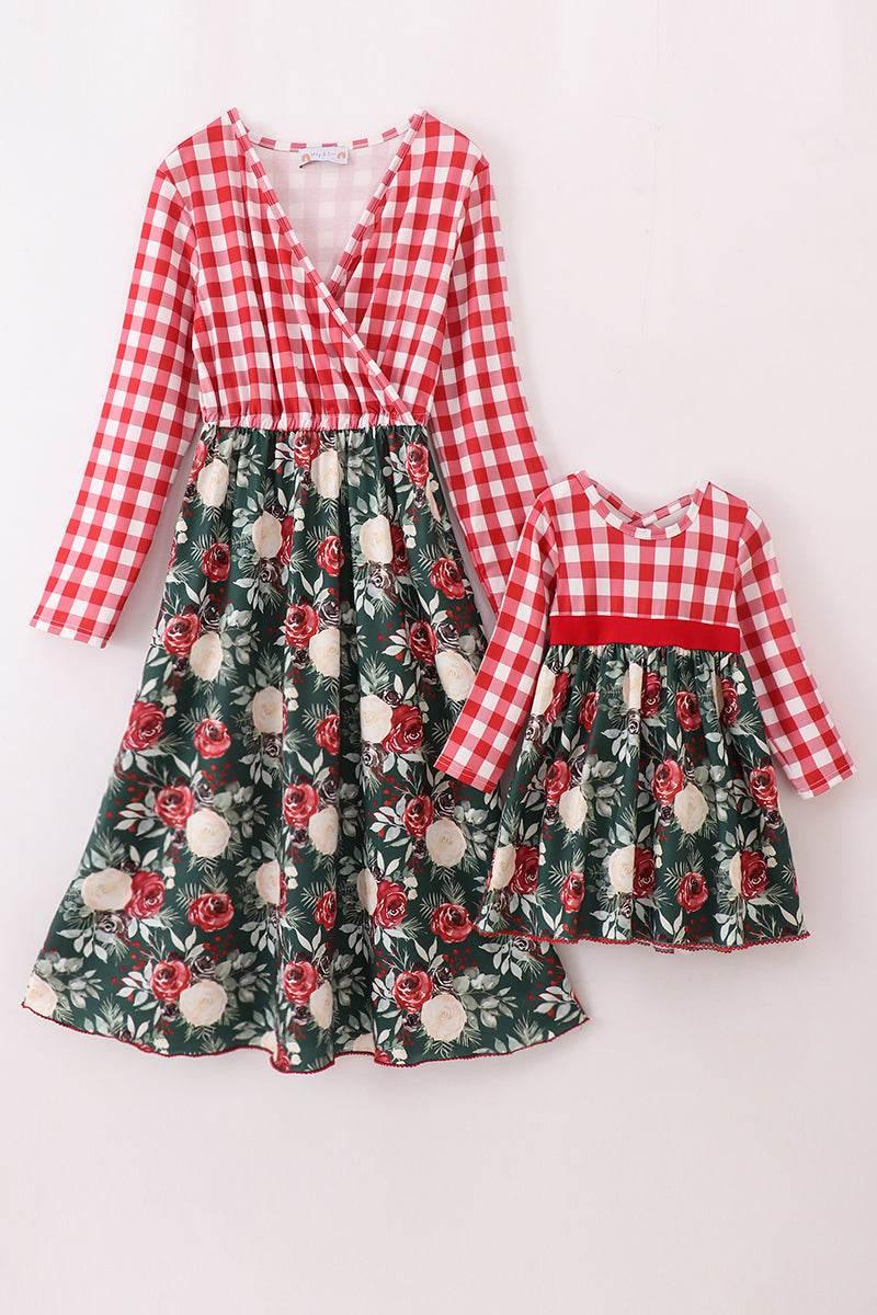 Red Floral Gingham Mom&Me Dress - Essential Southern Charm