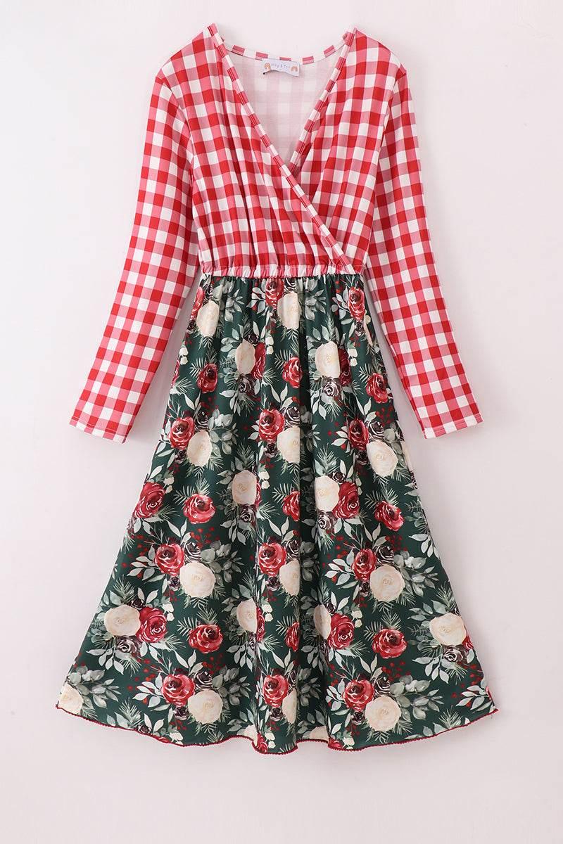 Red Floral Gingham Mom&Me Dress - Essential Southern Charm