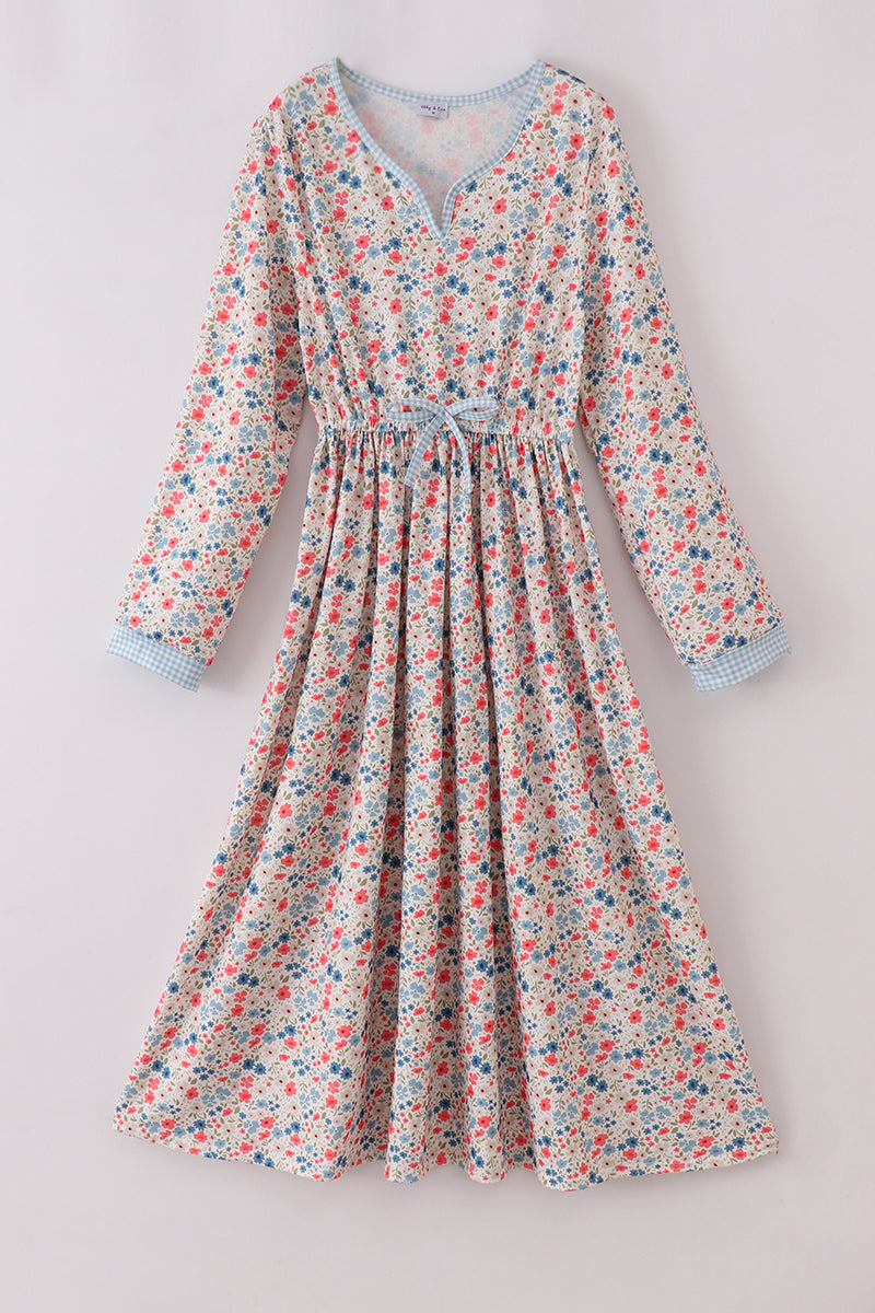 Pink&Blue Floral Print Women Dress - Essential Southern Charm
