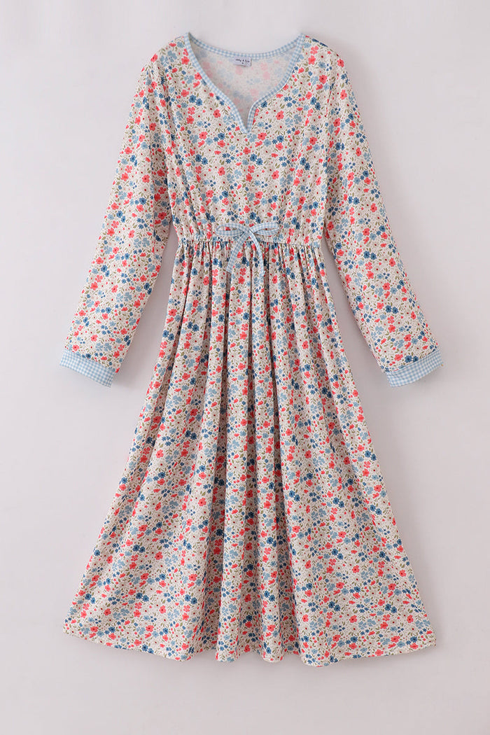 Pink&Blue Floral Print Women Dress - Essential Southern Charm