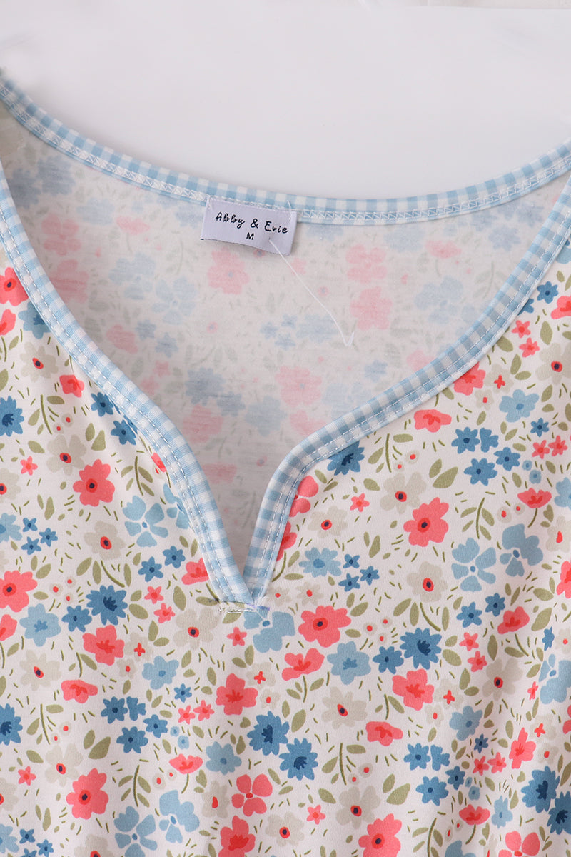 Pink&Blue Floral Print Women Dress - Essential Southern Charm