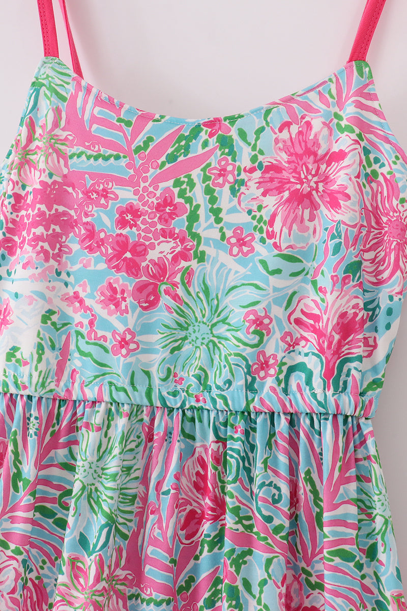 Pink Palm Paradise Print Tiered Mom Dress - Essential Southern Charm