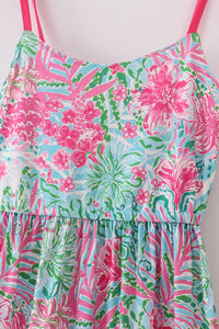 Pink Palm Paradise Print Tiered Mom Dress - Essential Southern Charm