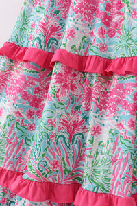 Pink Palm Paradise Print Tiered Mom Dress - Essential Southern Charm