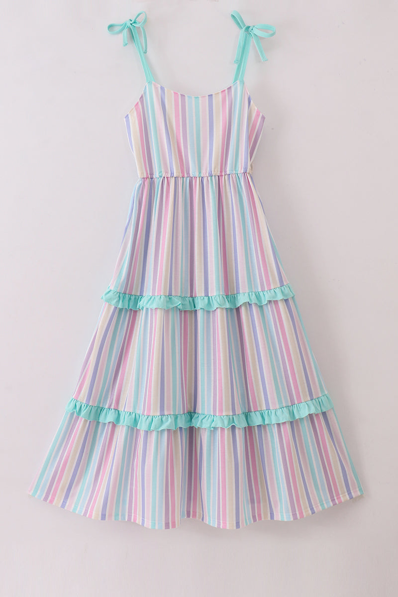 Multicolored Stripe Tiered Mom Dress - Essential Southern Charm