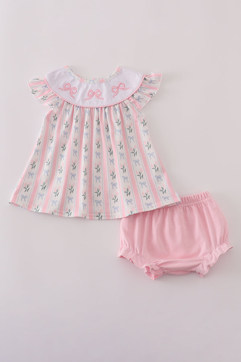 Bow Embroidered Bow Bloomer Set