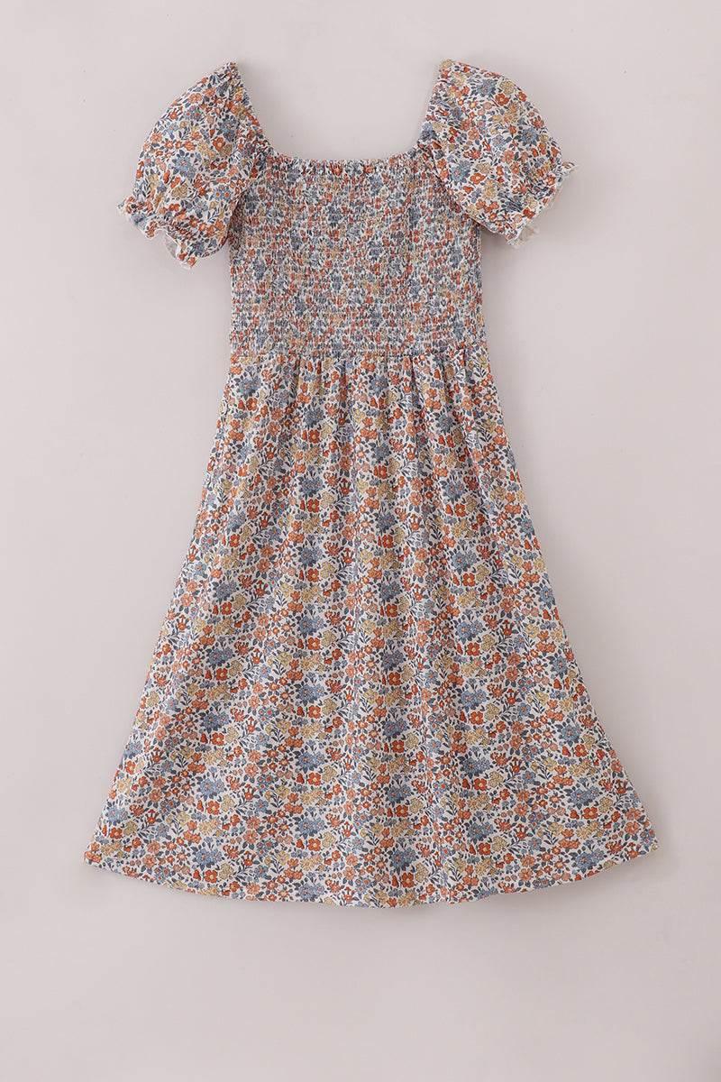Fall Floral Print Smocked Mom Dress - Essential Southern Charm