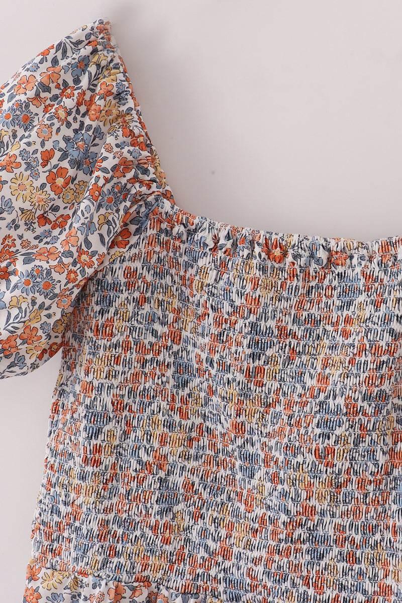 Fall Floral Print Smocked Mom Dress - Essential Southern Charm