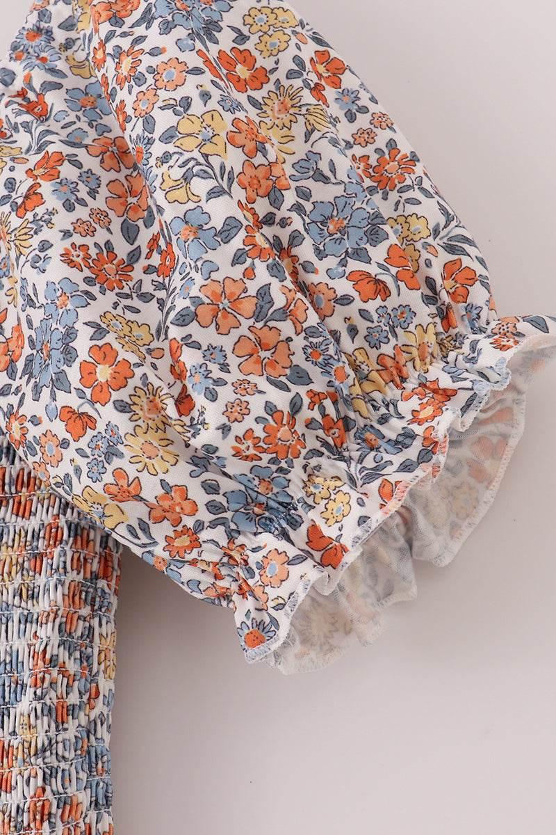 Fall Floral Print Smocked Mom Dress - Essential Southern Charm