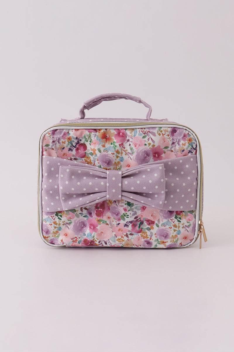 Purple floral print canvas bow lunch bag - Essential Southern Charm