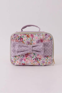 Purple floral print canvas bow lunch bag - Essential Southern Charm