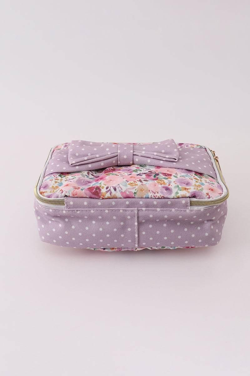Purple floral print canvas bow lunch bag - Essential Southern Charm