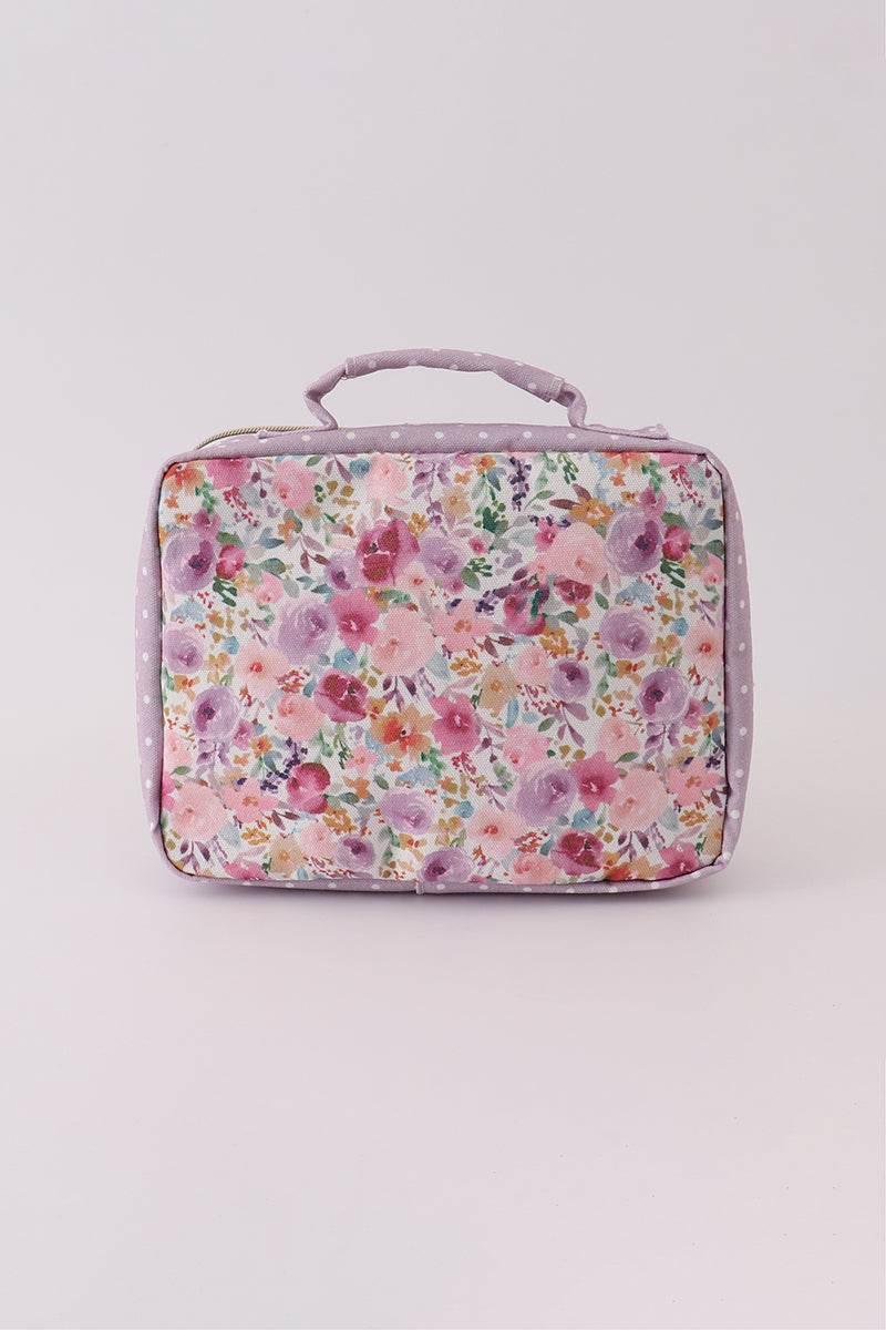 Purple floral print canvas bow lunch bag - Essential Southern Charm