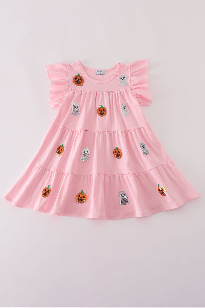 Ghost pumpkin sequin ruffle dress
