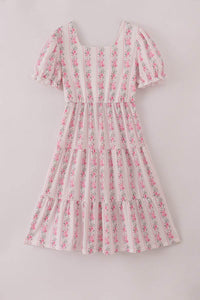 Pink Floral Print Tiered Mom Dress - Essential Southern Charm