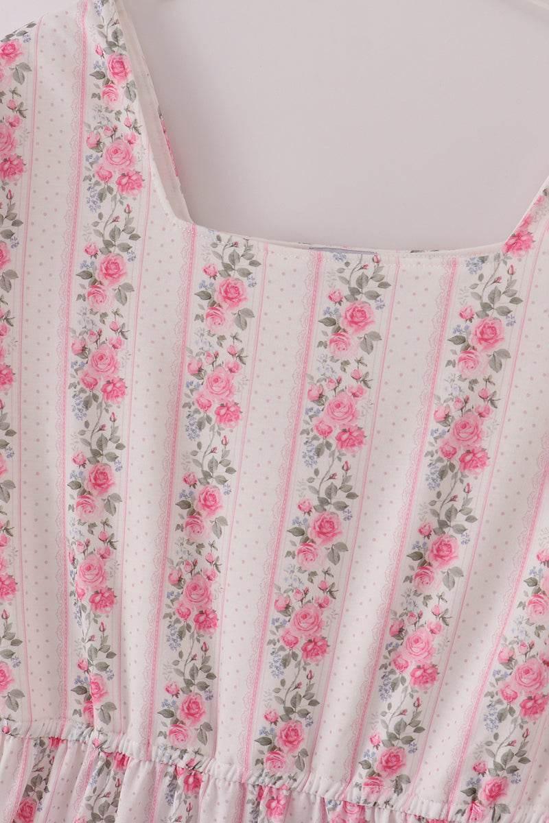 Pink Floral Print Tiered Mom Dress - Essential Southern Charm