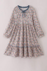 Blue Floral Print Ruffle Mom Dress - Essential Southern Charm