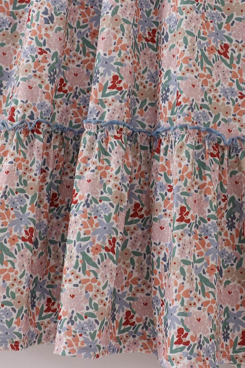 Blue Floral Print Ruffle Mom Dress - Essential Southern Charm